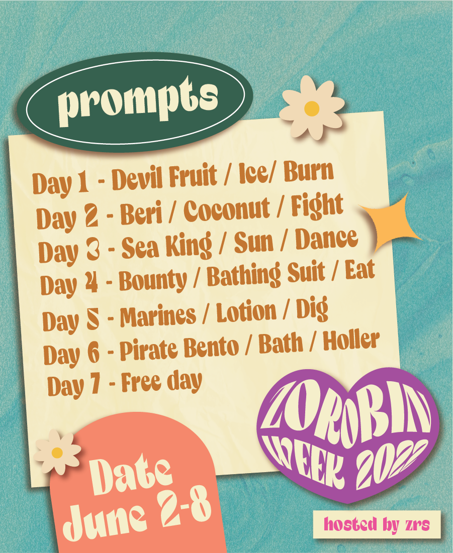 June 2nd: Devil Fruit, Ice, Burn; June 3rd: Beri, Coconut, Fight; June 4th: Seaking, Sun, Dance; June 5th: Bounty, Bathingsuit, Eat; June 6th: Marines, Lotion, Dig; June 7th: Pirate Bento - Bath - Holler; June 8th: Free DayBath - Holler; June 8th: Free